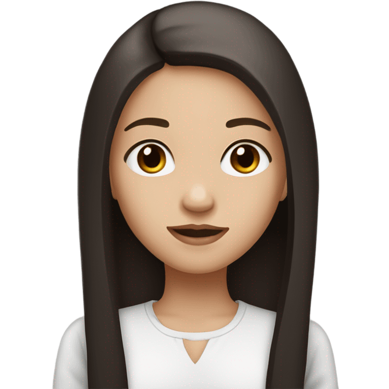 fair skin girl with brown eyes and long straight darkbrown middle part and black top emoji