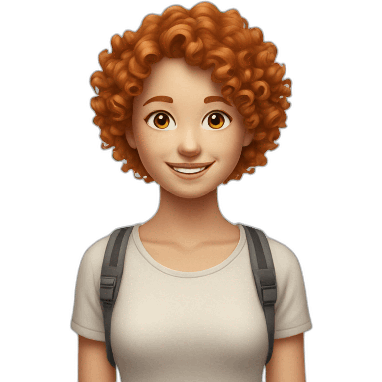 beautiful young girl, curly hair, ginger hair, smiling, emoji