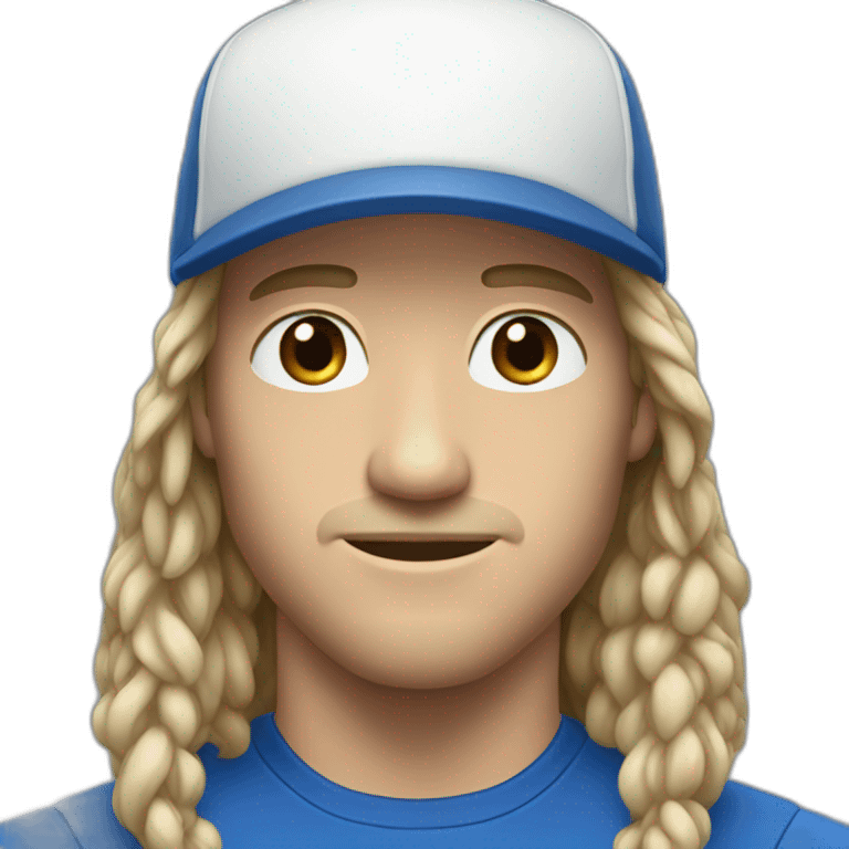 white skinned guy who is strong with black mid longhair with blue cap emoji