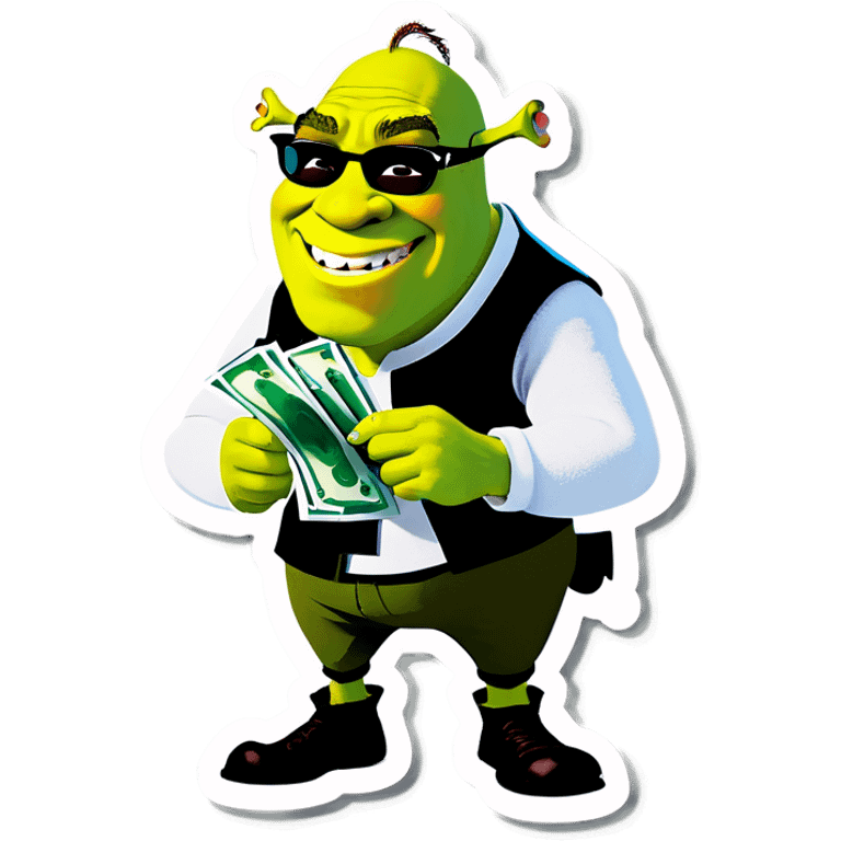 Shrek wearing sunglasses counting money emoji