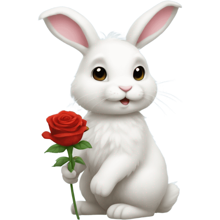 White fluffy bunny holding a rose emoji