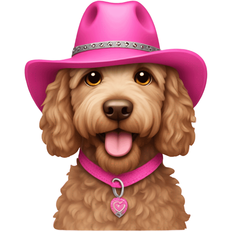 Labradoodle wearing a pink cowboy hat emoji