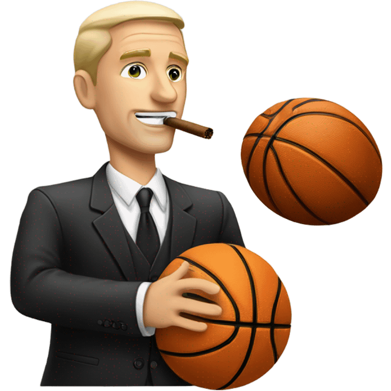 White man coaching basketball in a suit smoking a cigar  emoji