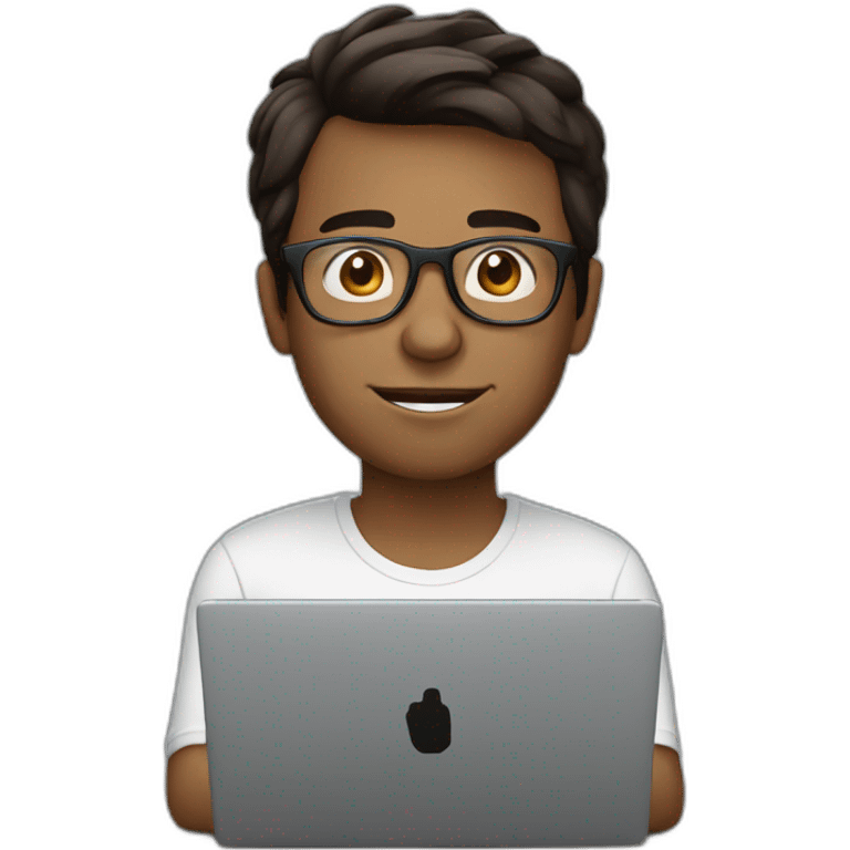 man with laptop in front, round glasses, dark brown hair emoji