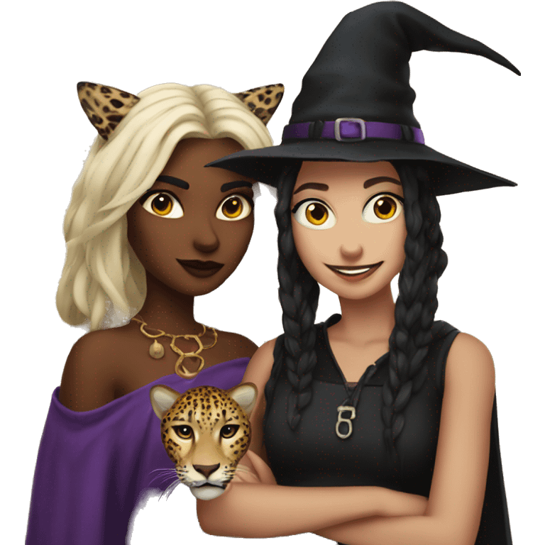 Witch and leopard girl selfie emoji