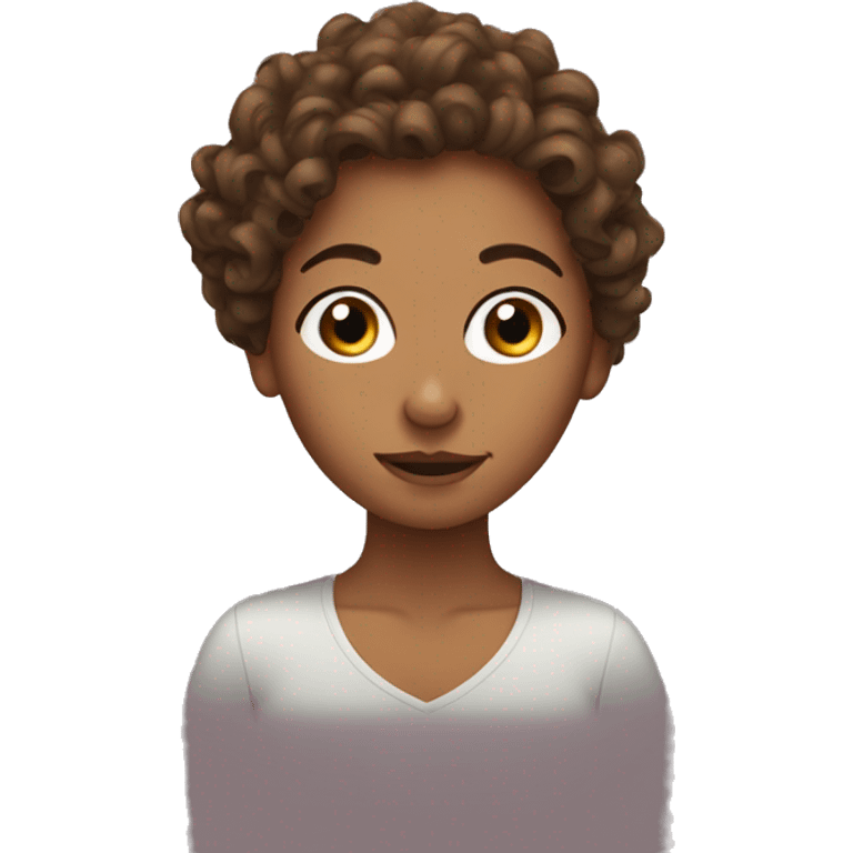 Brown curly haired women tucking hair behind ear emoji