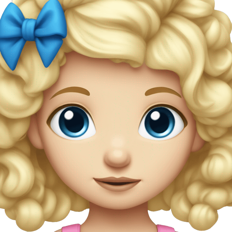 blonde toddler girl with big blue eyes and a huge bow on head emoji