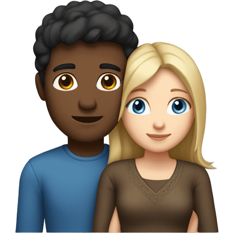 Couple embracing with arms around each other; white woman with blue eyes and brown hair, Indian man with black hair  emoji