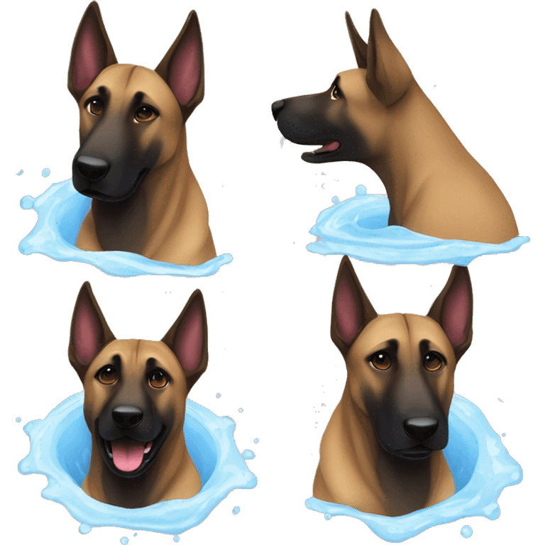 malinois qui prend son bain, sa douche emoji