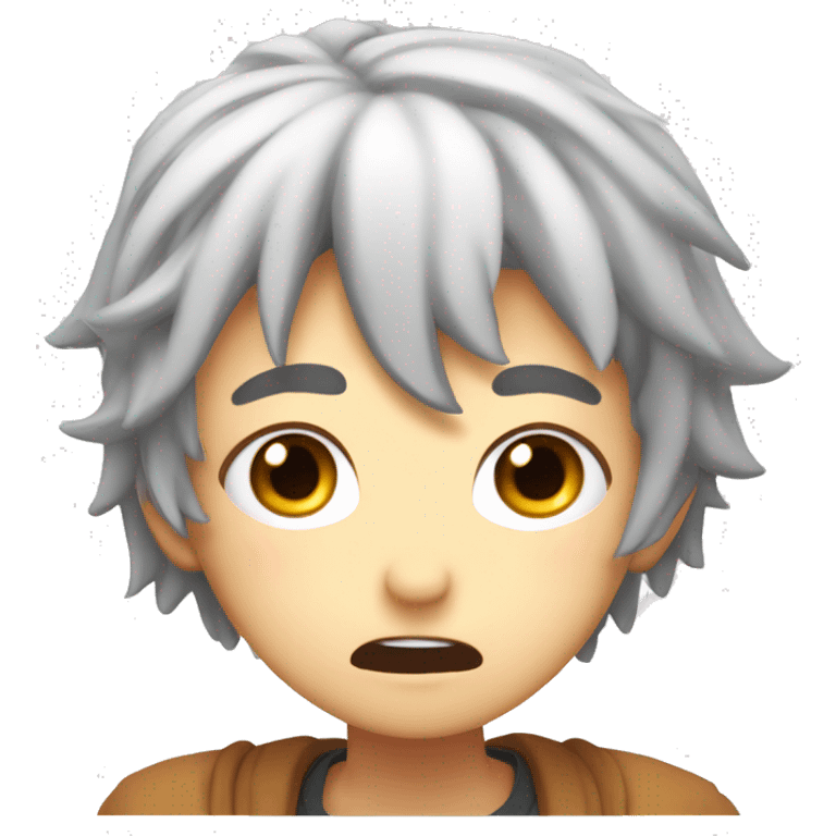 An anime character with wide eyes, open mouth, and sweat drops on their forehead. The expression should show surprise or disbelief, inspired by classic anime shock reactions. emoji