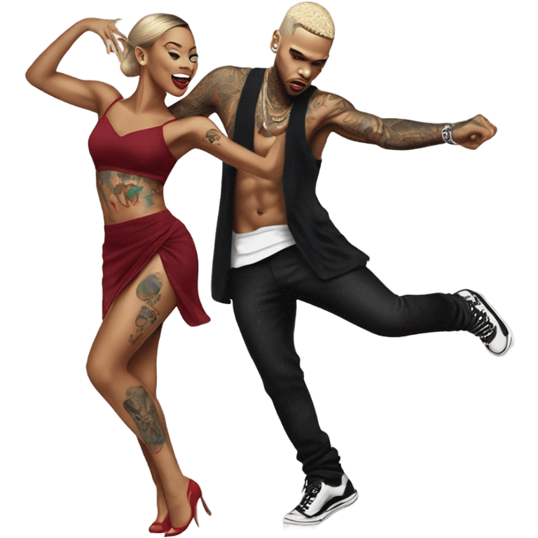 Hyper Realistic Chris Brown   dancing with his tattooed female dancer emoji