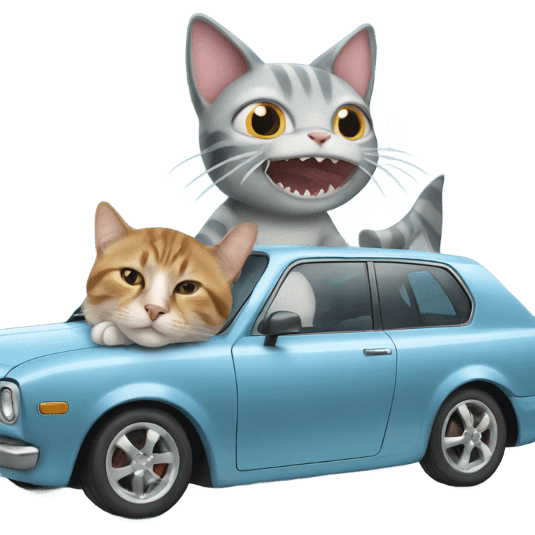 Cat with a shark in a car emoji