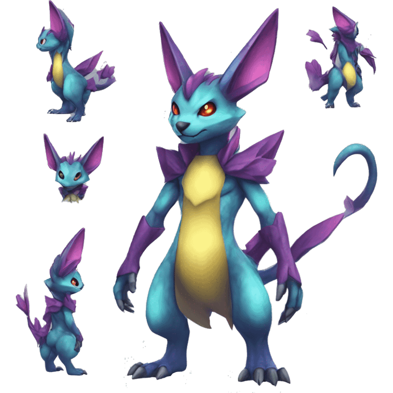 Anthro Cool Edgy Legendary Colorful Shy Shiny Fakemon-Pokémon-Fantasy-Creature With Full Body Detailed High Quality emoji