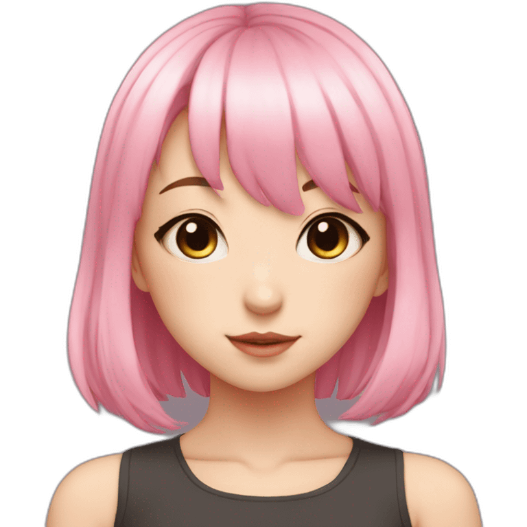 Cute anime girl with pink hair wearing and with light makeup and short hair and bangs emoji