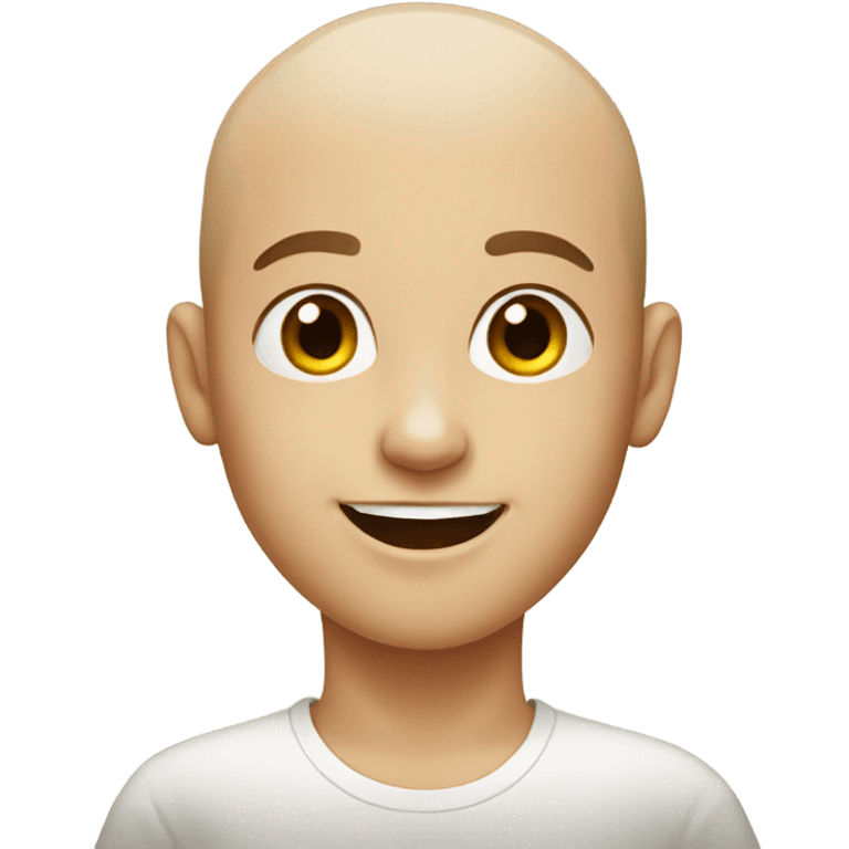 smiling boy in black background with shaved head emoji