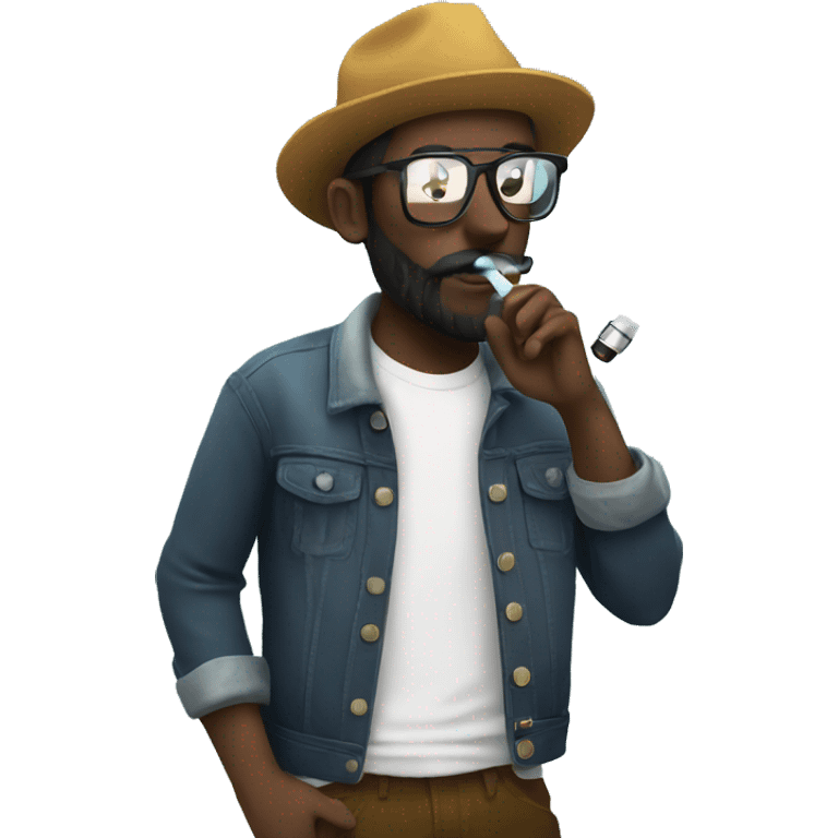 Hipster hitting vape emoji