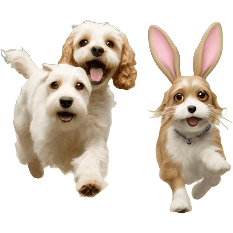 Cavapoo chasing bunny  emoji