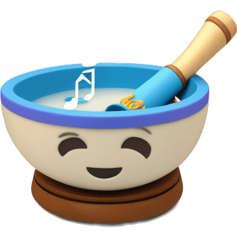 Singing bowl with silicone wand and musical notes floating out of the bowl emoji