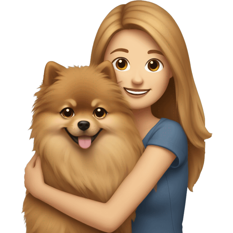 light brown hair woman hugging a pomeranian emoji