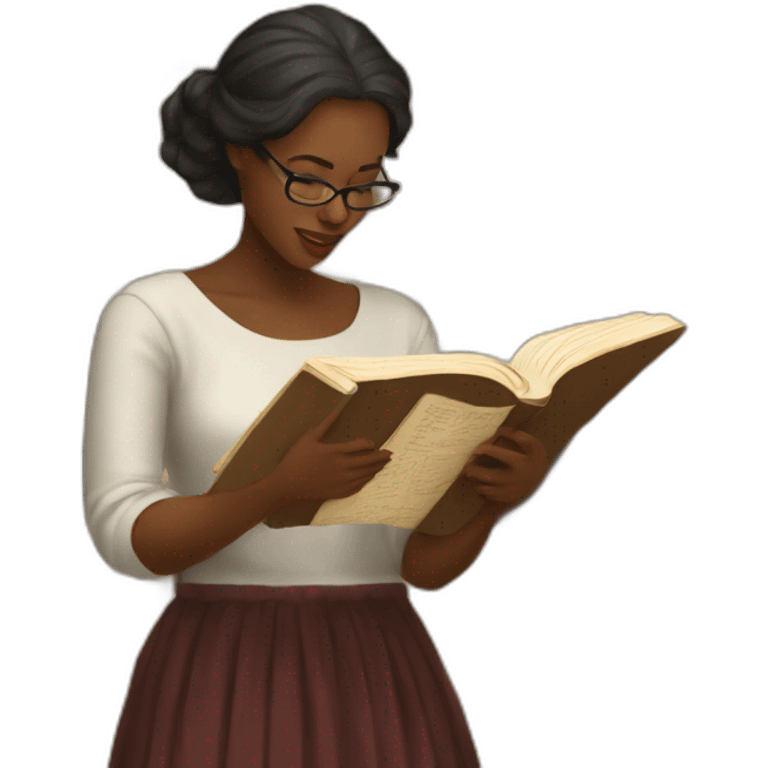 a woman studies old church books emoji