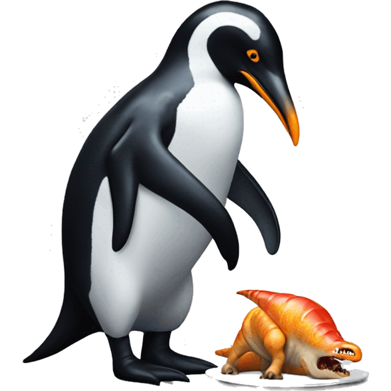 Penguin eating dinosaur emoji