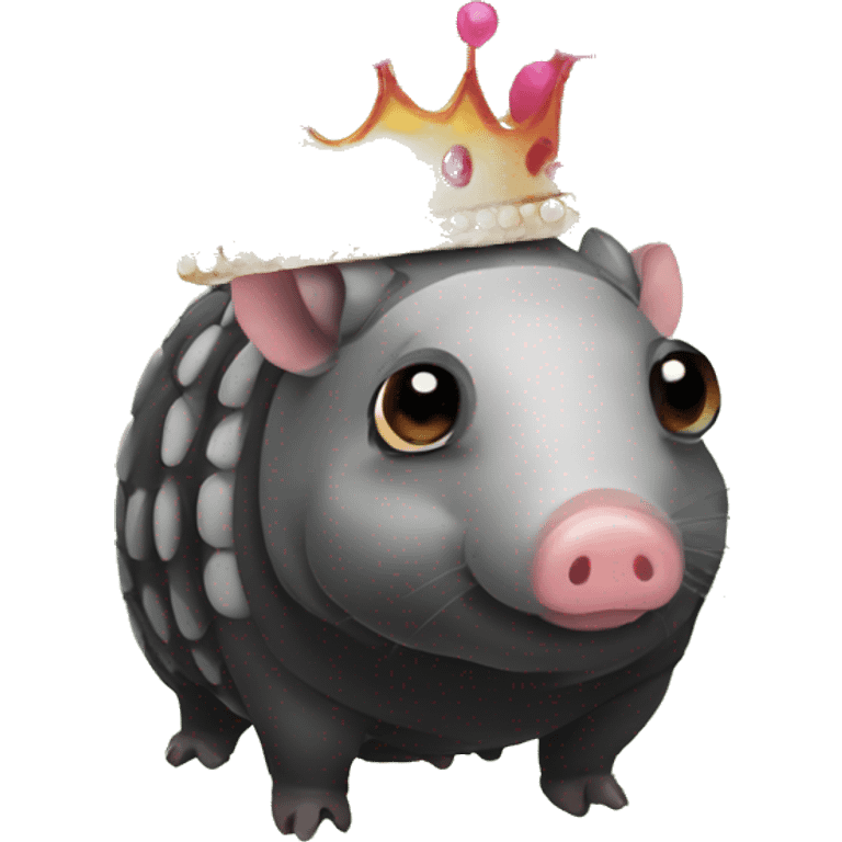 Black chubby round armadillo pig panda centipede armadillo wearing a crown emoji