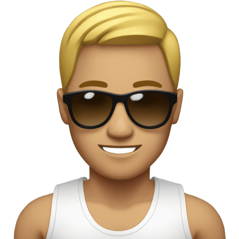 strong asian personal trainer short golden hair with sunglasses white vest emoji