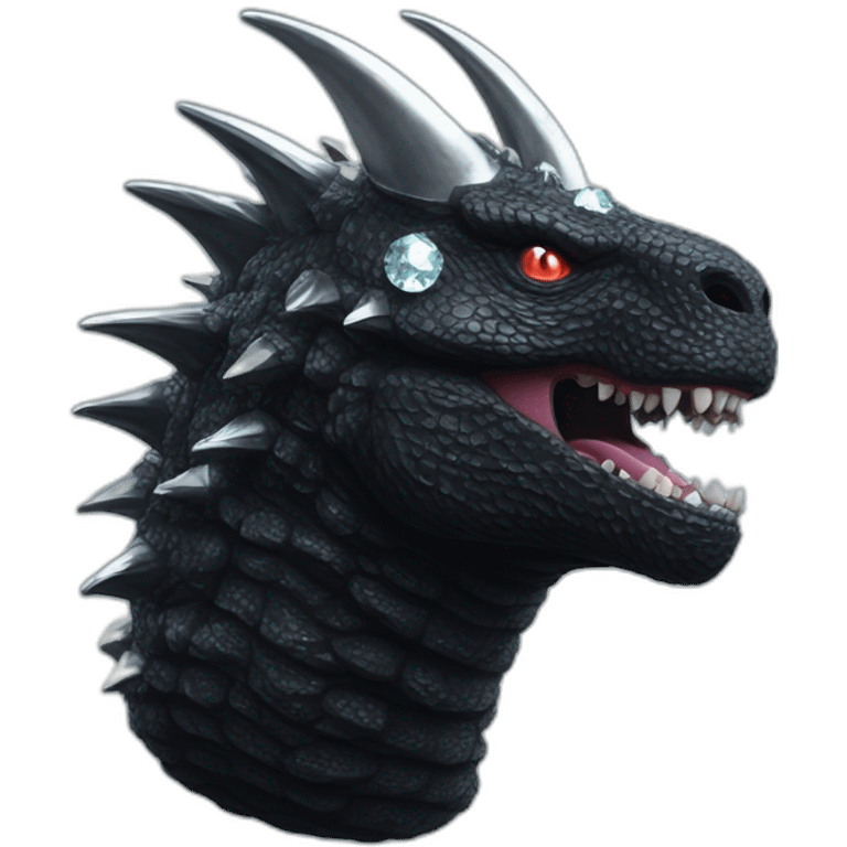 Cinematic Black Godzilla Head With Diamond Unicorn Horn and Lazer Eyes emoji