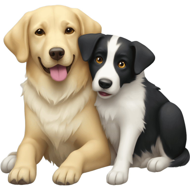 A yellow Labrador hugging a border collie  emoji