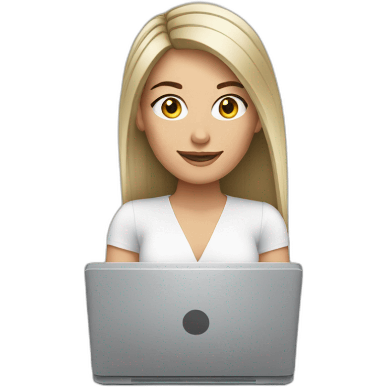 white middle length straight hair brunette woman with headband at a computer emoji