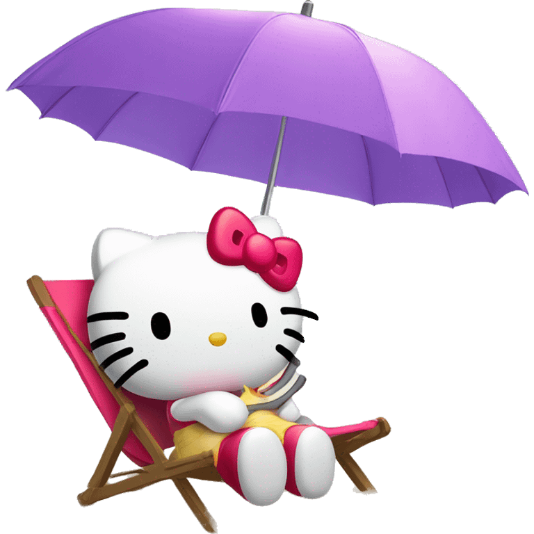 Hello kitty under an umbrella at the beach emoji