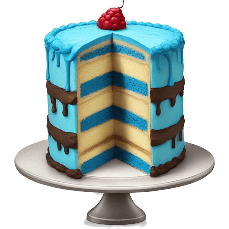 Three layer cake with blue frosting emoji