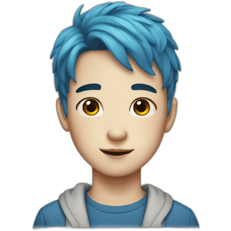 Boy with freckles, blue hair and korean  emoji