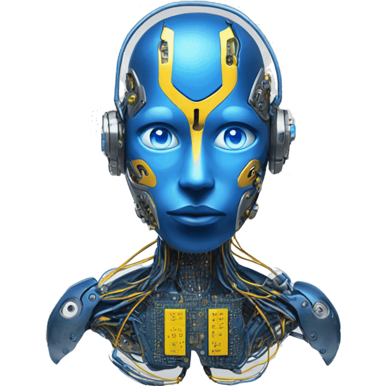 Blue cyborg with yellow eyes wires and circuits  emoji