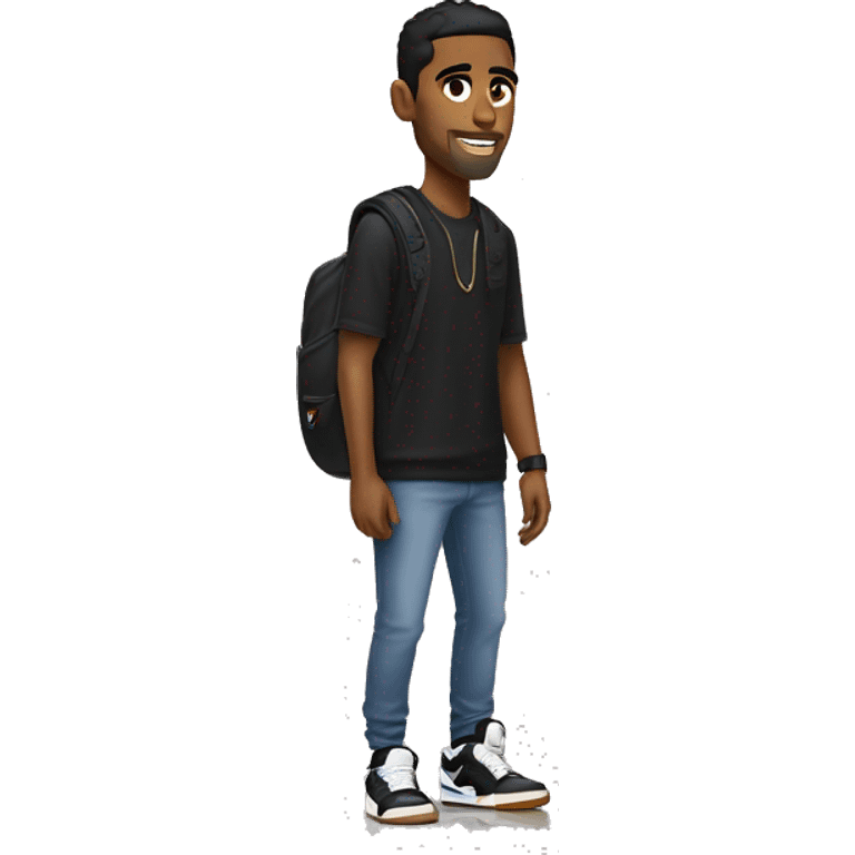 a brown man with a black nike tech with jordan 4s emoji