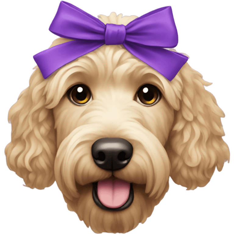 Golden doodle with purple bows emoji