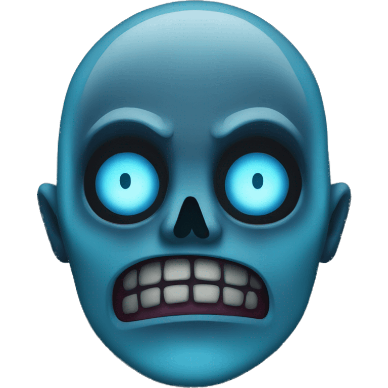 Dark black gray silver maroon zombie face blue flames blue glow emoji