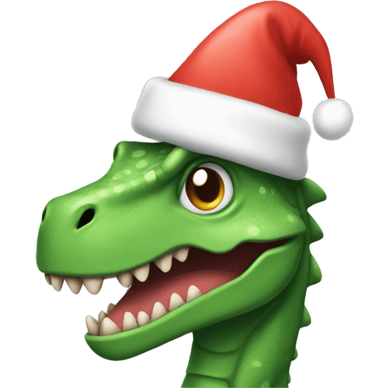 Dinosaur with Christmas hat emoji