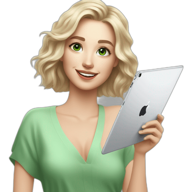 ipad pro 11 and apple pencil happy white woman with green eyes draw emoji