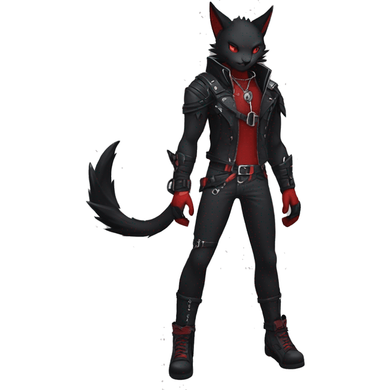 Anthro cool edgy black punk red fantasy nargacuga-bat-cat-Fakemon collar harness full body emoji