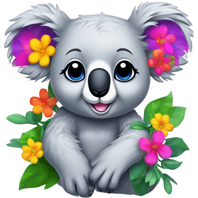 Lisa Frank koala bear with flowers emoji