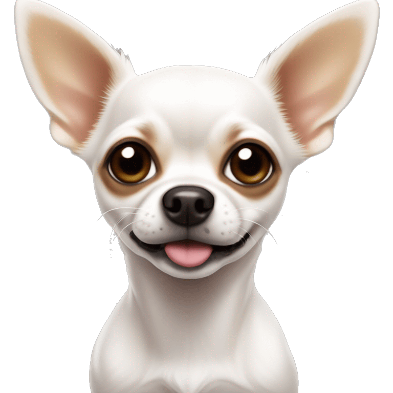 Chihuahua with a white body, black ears, brown splotchcnnes next to his eyes but a white part down the middle of its head to its nose, sending a kiss  emoji