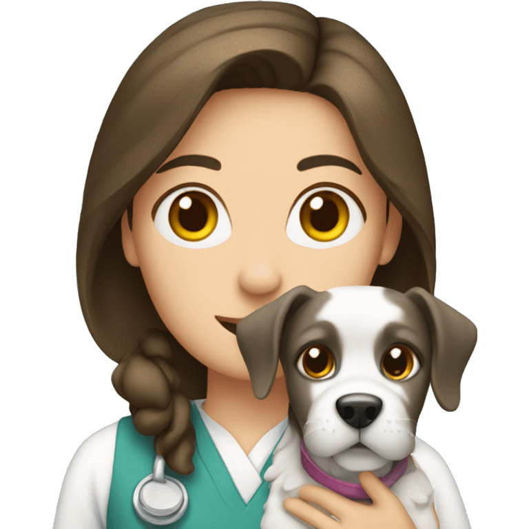 Brunette vet with cat and dog emoji