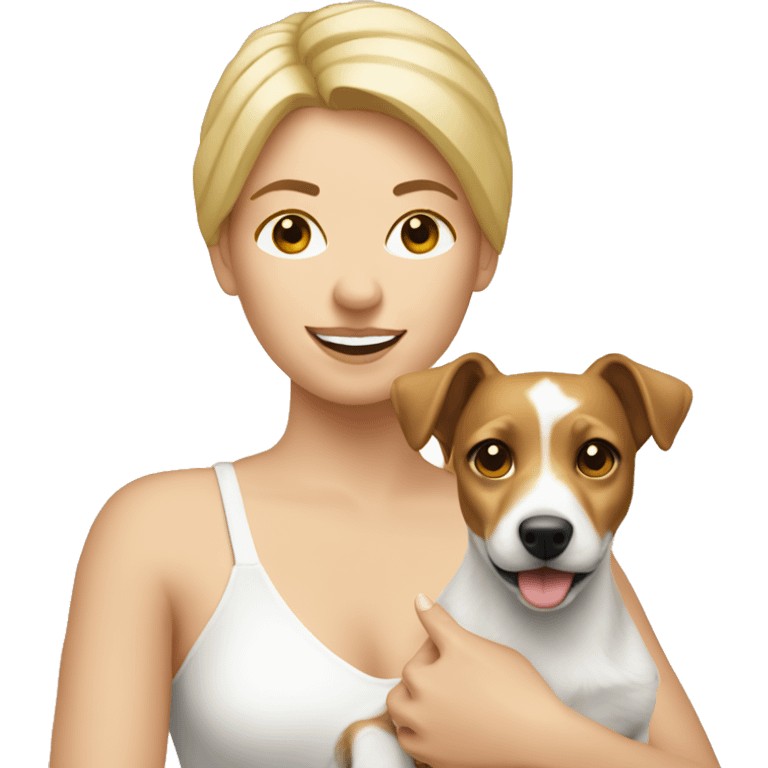 Blonde woman holding a Jack Russell  emoji