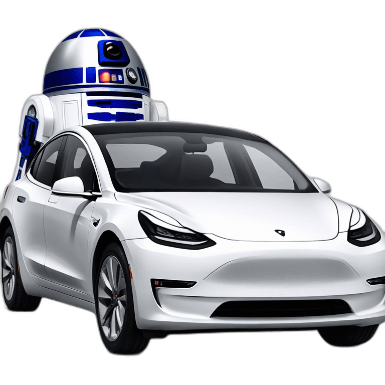 R2-D2 driving Tesla Model 3 emoji