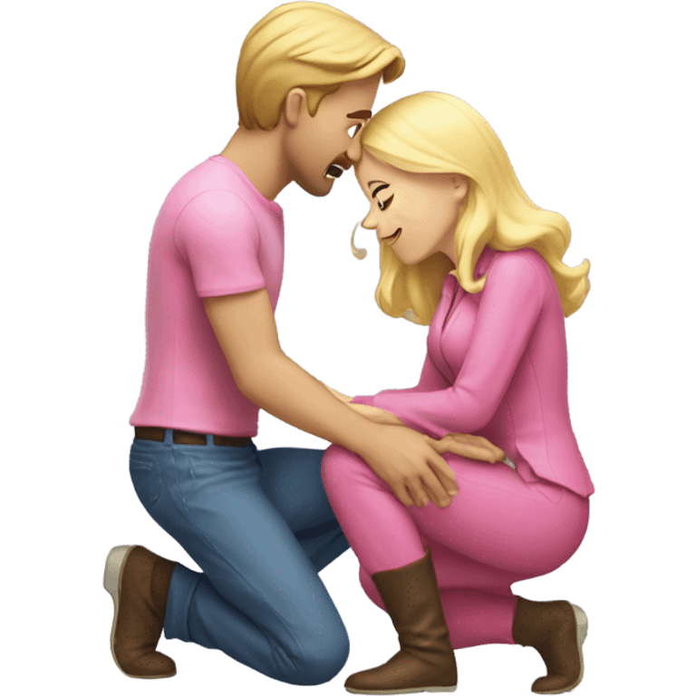 Man kneeling in front of woman with pink clothes and blonde hair  emoji