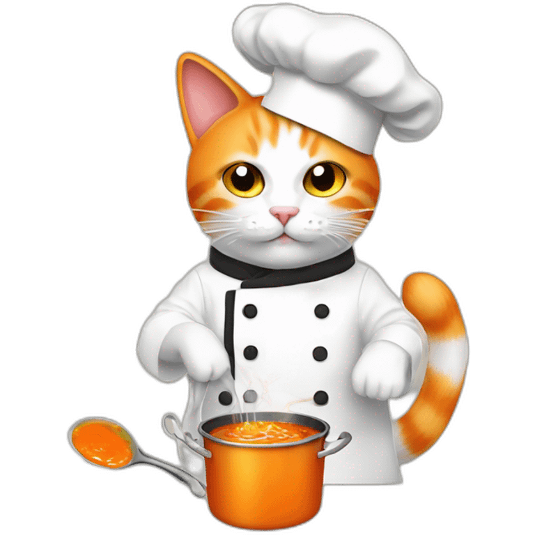 orange and white cat wearing chef hat cooking toxic soup emoji