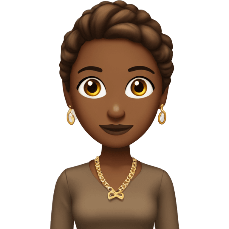 A girl with brown skin and straight brown hair. Brown eyes. Earrings. Loves Hamilton the musical and sings it all the time emoji