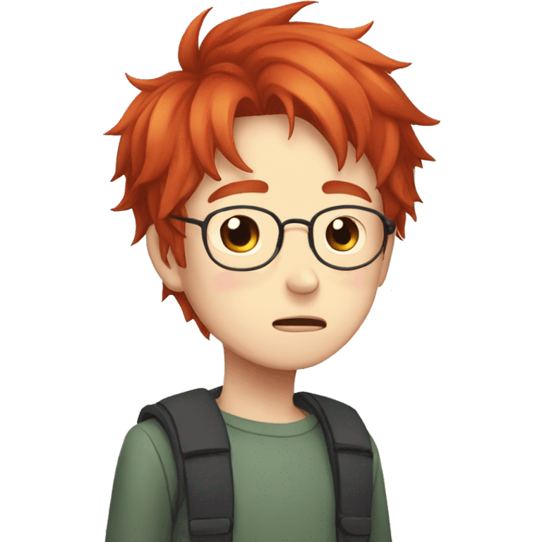 A boy with red hair, glasses, crying, anime emoji