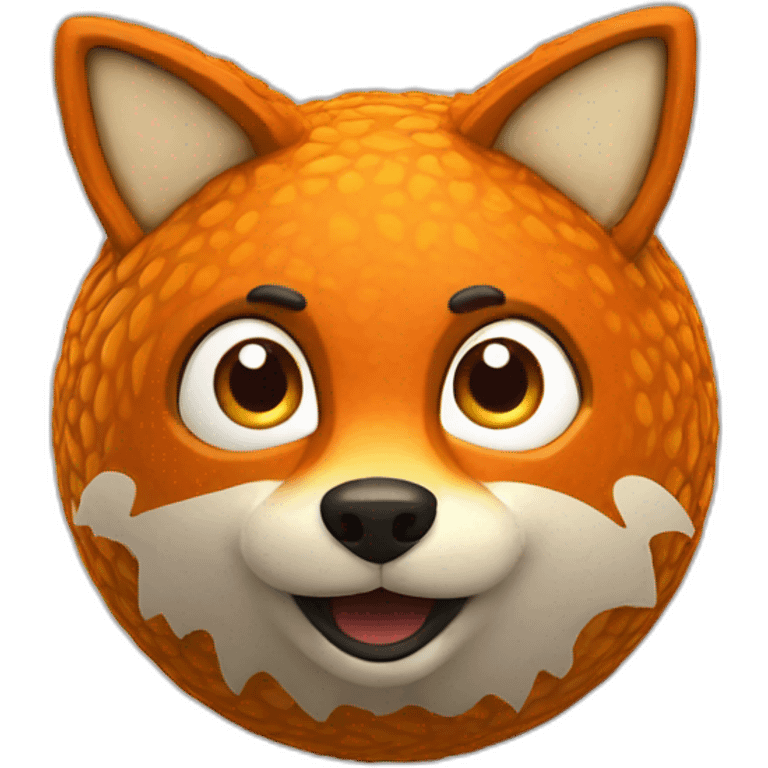 3d sphere with a cartoon Fox skin texture with big courageous eyes emoji